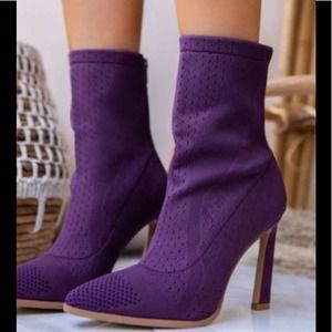 Mata Shoes Purple Pointed Toe Soft Pull On Sock Stiletto Heel Booties